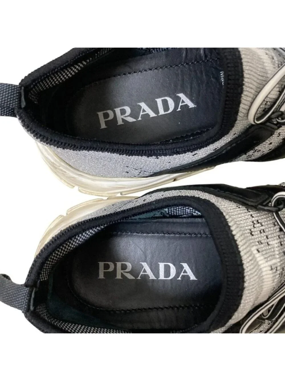 Prada Logo Knit Sneakers Size 6 Approx 23 cm Silver Color Black - Picture 7 of 13